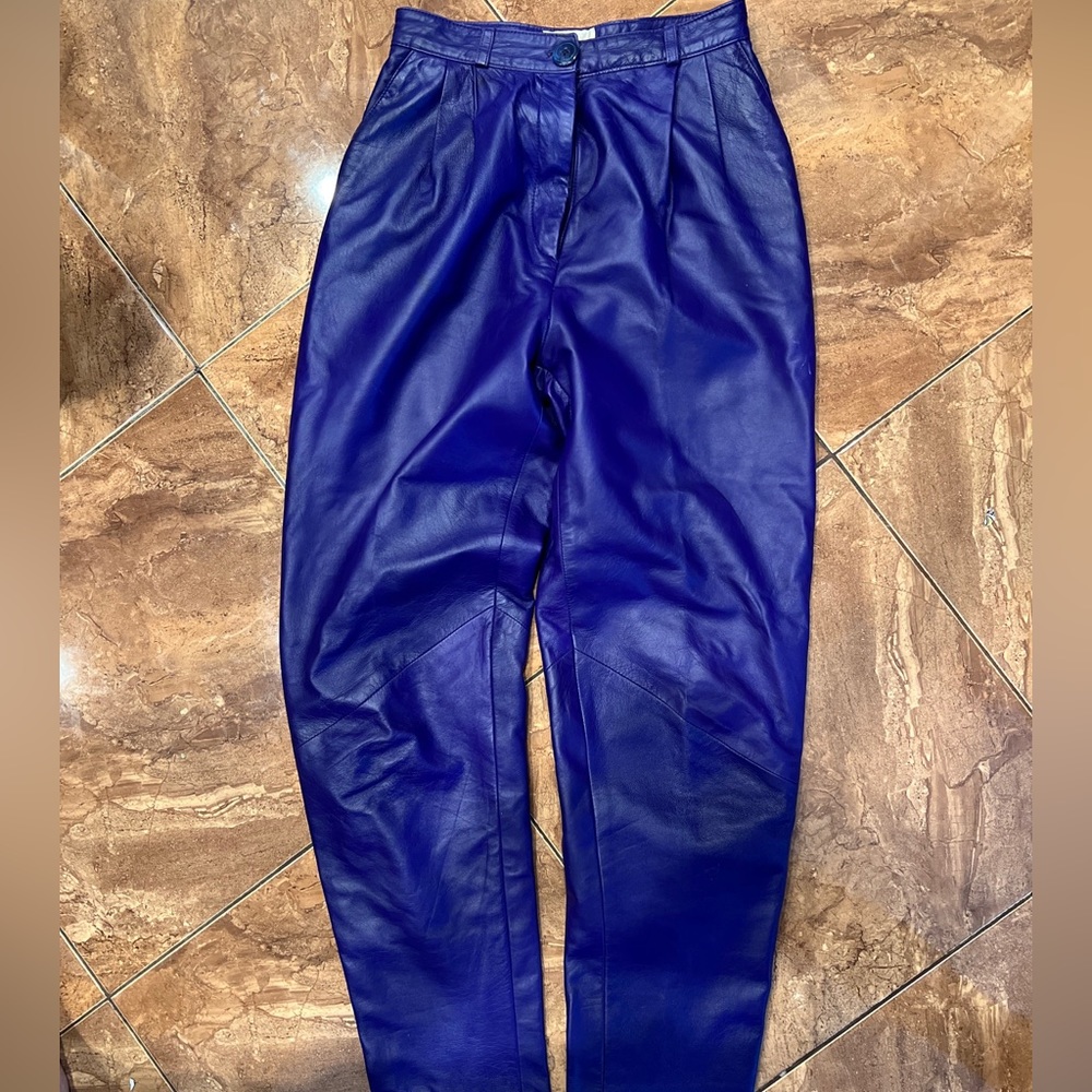 Vintage 90s Vakko Leather Pants Womens Gypsy Harem Boho Black Size 2 US Purple